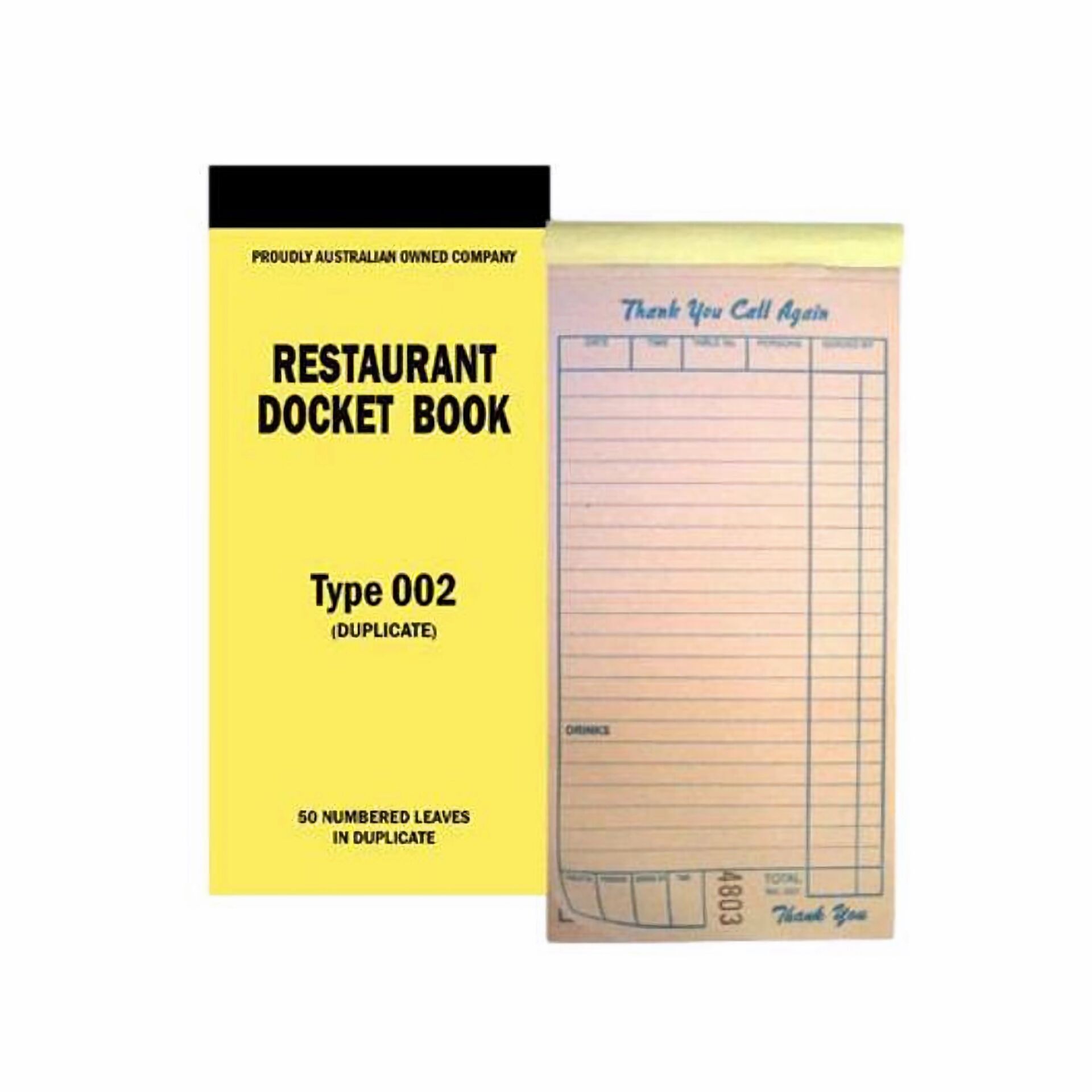 Sample Docket Book Large Duplicate Type 002 Carbonless Docket Book for Restaurants - 100 ...